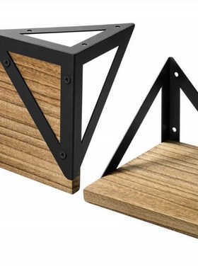2Pcs Retro Blaclk Triangle Wall Mounted Shelf Support Iron F