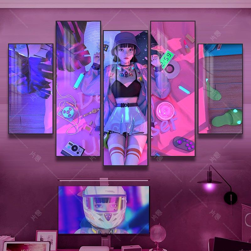 赛博朋克风电竞房间装饰画网吧y挂画酒吧背景墙壁画客厅二次元装