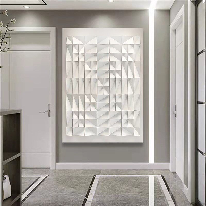 现代简约入户玄i关3D立体浮雕抽象画客厅餐厅装饰画白色无框装置