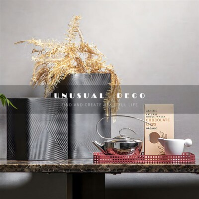 UNUSUAL 意式轻奢橘色琥珀琉璃几何摆件花P器银色首饰盒桌面组合