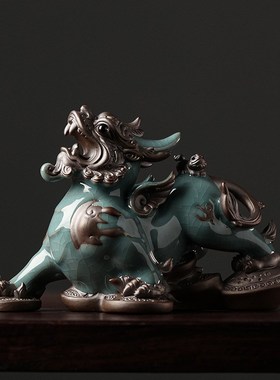 创意哥窑招财貔貅摆件一对家居客厅办公室桌面T装饰工艺品乔迁