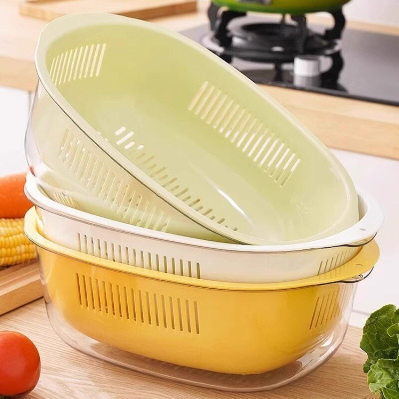 洗菜篮双层PET透明沥水篮家用厨房G菜篮多功能洗水果滤水盆洗菜盆