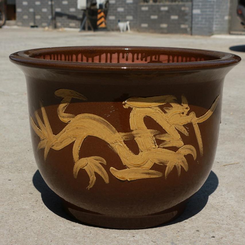 加厚陶瓷龙缸大花盆黑釉盆土陶缸铁树花盆庭院家用大型绿植专用盆