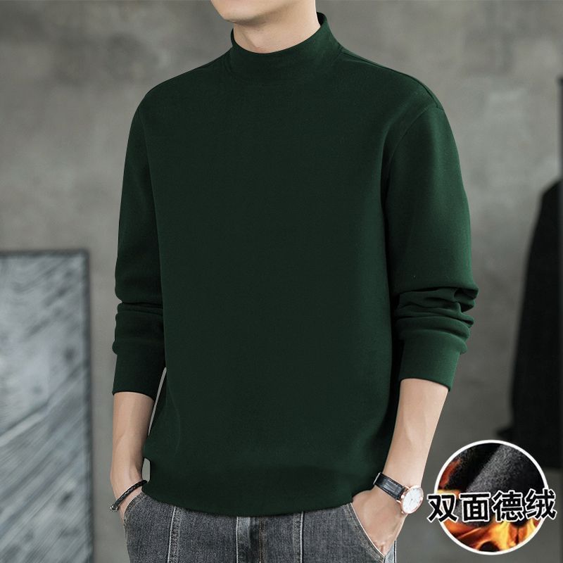 双面绒打底衫男秋冬双面德绒半高领保暖内衣体恤内搭长袖t恤上衣