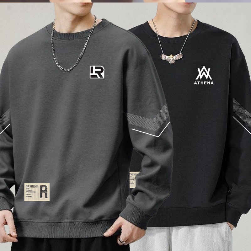 卫衣男圆领印花春秋新品宽松长袖套头时尚休闲打底衫潮男潮流