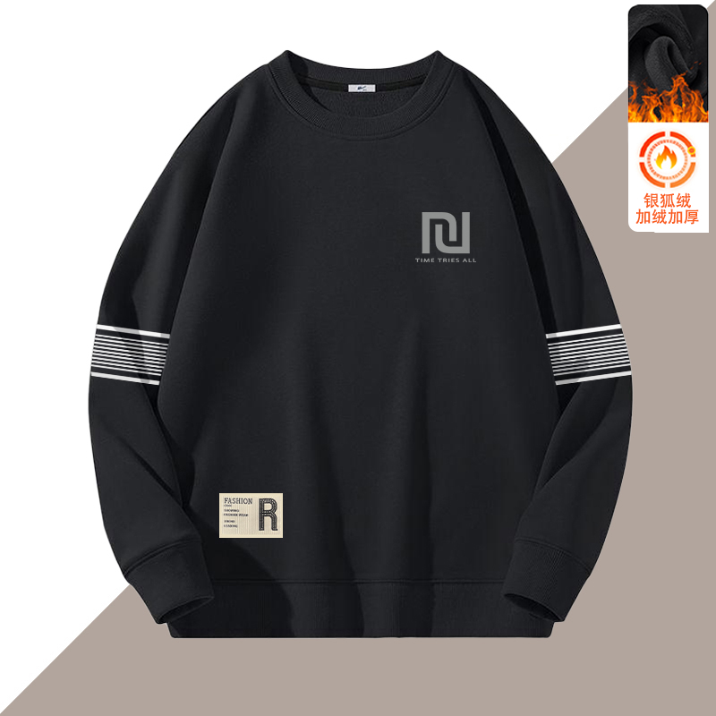 加绒圆领卫衣男士秋冬季潮牌百搭宽松长袖内搭男女情侣装学生上衣