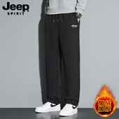 吉普Jeep直筒裤 黑色保暖百搭 宽松运动裤 休闲裤 男加绒加厚直筒长裤