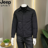 吉普Jeep男士 休闲风 保暖外套2025新款 短款 羽绒服黑色翻领商务修身