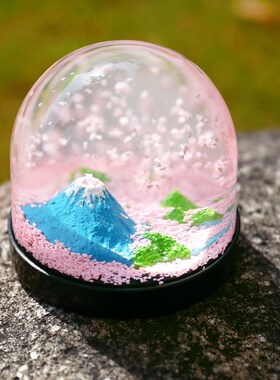 新品日式富士山梦幻浪漫u樱花水晶球雪景球摆件送男女友生日礼物