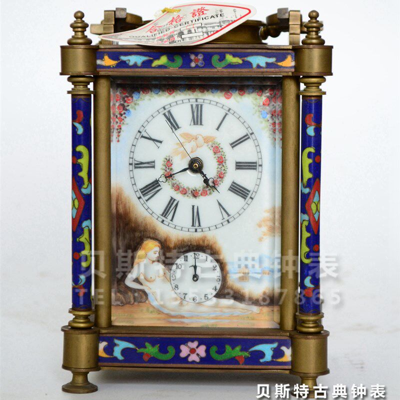 四功能皮套钟表机械钟r表座钟铜静音闹钟老式上弦台钟桌钟苏