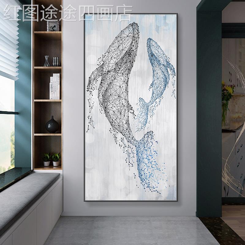网红现代障碍豪华鱼入无口饰画,高端客厅装鲸过道走廊端挂画水晶