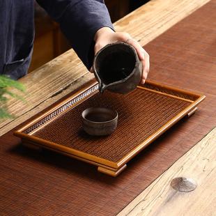 干泡 竹制奉茶盘惠风茶托盘席面收纳盘古文盘茶室茶水盘水果盘日式