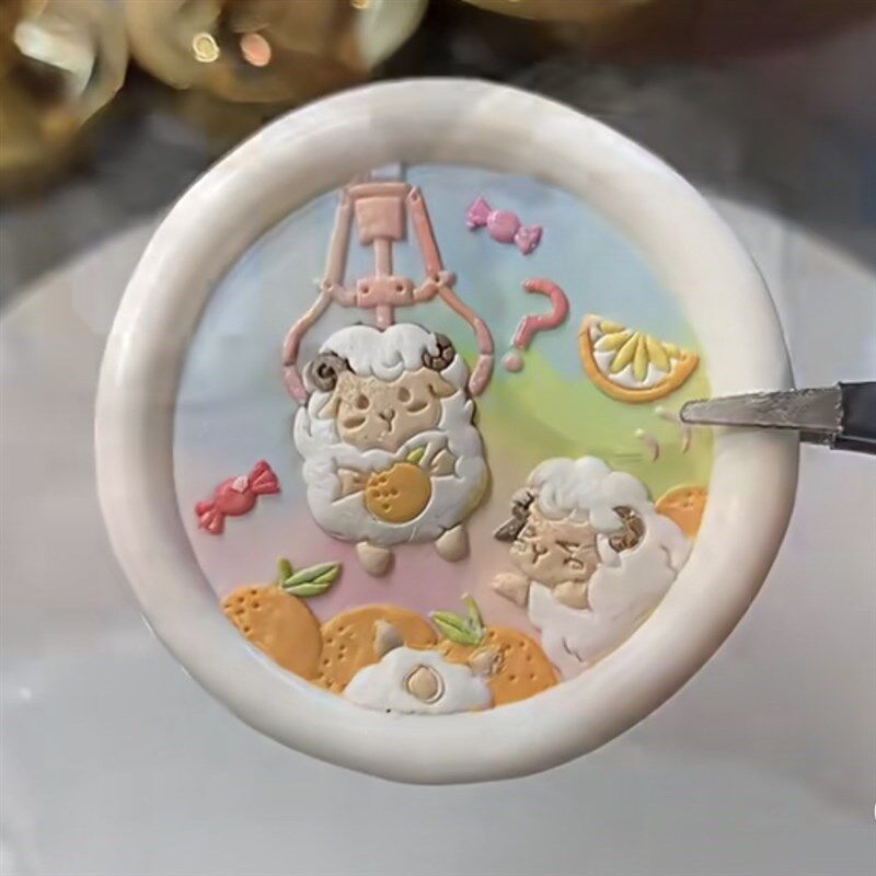 火漆印章c章头h多层浮雕水母抓小羊复古设计甜美感铜头邮票