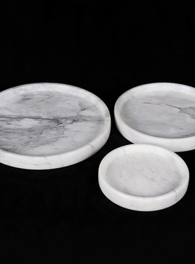 家居饰品装饰品摆件果盘大理石圆盘I云雾白海浪花大理石圆盘