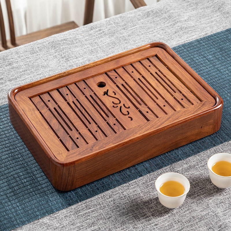 实木茶盘小号鸡翅木花梨木茶台便携式一人用迷你茶海W家用功夫茶