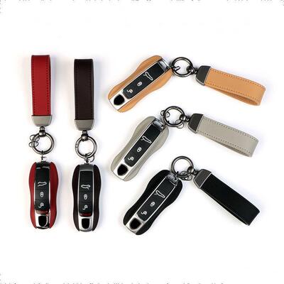适用于新款保时捷Macan Cayenne PDanamera 718真皮钥匙壳扣挂件