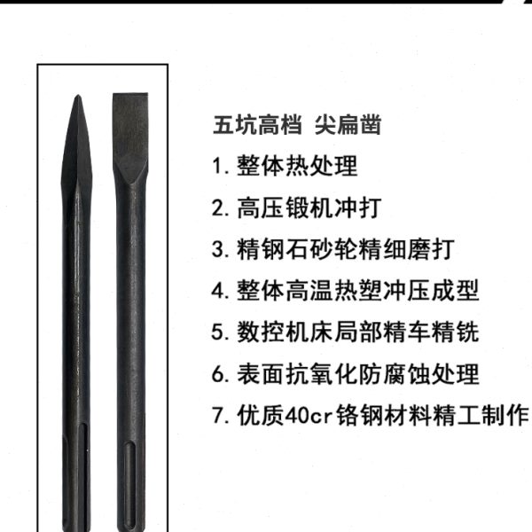五坑尖扁凿子三槽两坑工业镐钎电锤镐头铲墙王混凝土开槽穿墙钻头
