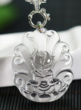 新款天然白水晶修仙九尾狐项链毛衣链晶体干净通透 送人造晶珠链