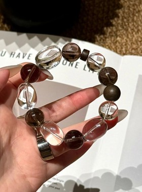 天然白水晶茶晶手串糖豆随形白水晶沉香手链秋日老钱风男女同款