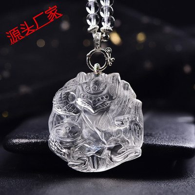 天然白水晶双面雕刻九尾狐狸项链 五仙狐狸项链毛衣链大量现货直