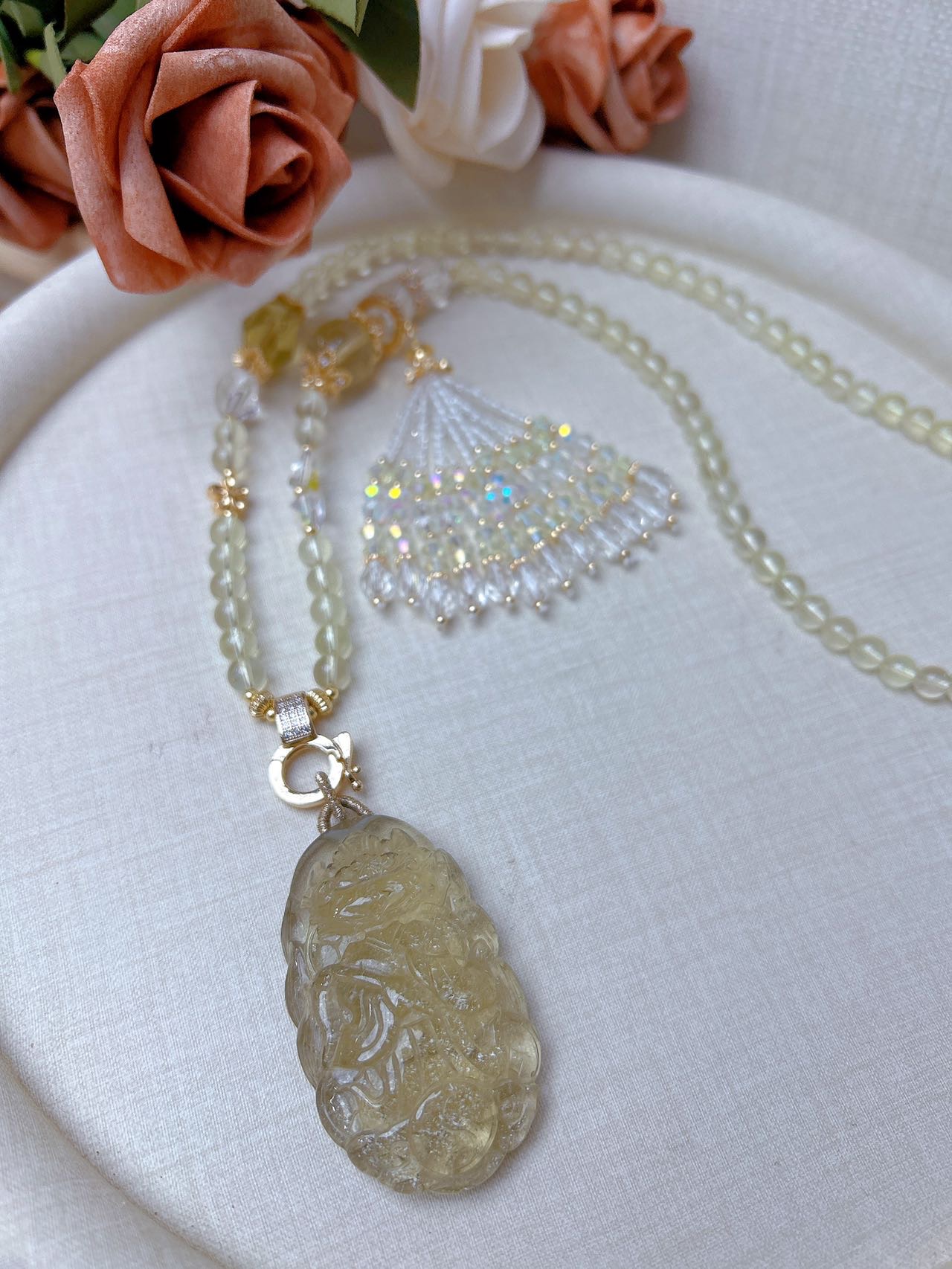 利比亚黄金陨石九尾狐吊坠毛衣链财富