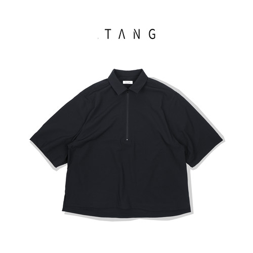 TANG[夜领]极简风醋酸短袖套头衬衫2026春夏季新款休闲宽松上衣