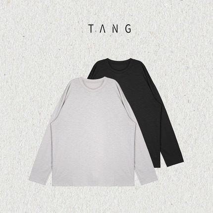 阿汤哥TANG竹节棉圆领长袖T恤秋季新款男阔版宽松内搭打底上衣