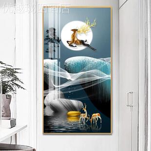 网红入玄关装 门玄幻竖壁过道轻画奢画高档晶 户饰走廊尽头挂画进版