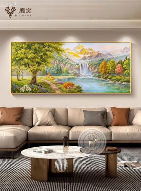 山聚宝盆山水画客沙发背新景墙装饰画款办公室聚金财厅风景画定做