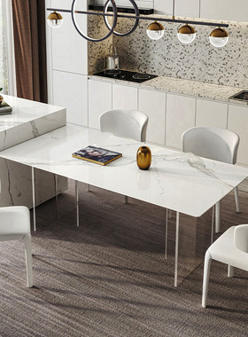 意式极简悬浮亚克力岩板餐桌现代简约网红长方形家用小户型饭桌椅