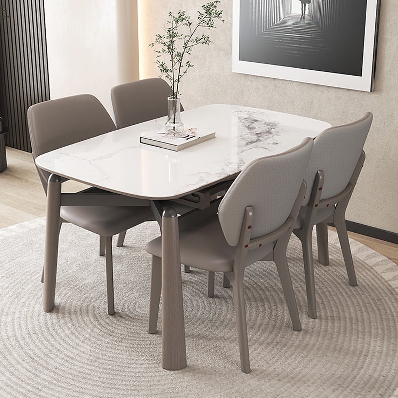 意式极简微晶石餐桌椅组合现代极简家用客厅大小户型可伸缩餐桌椅