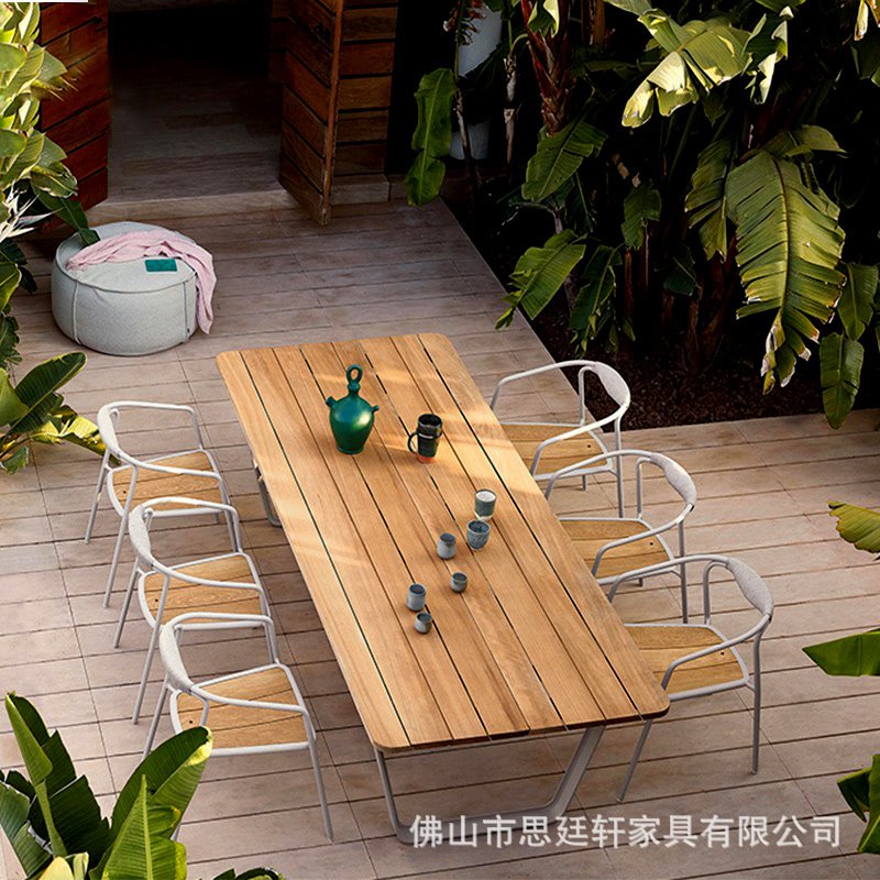 户外餐桌椅柚木防雨防晒简约藤编家具室外阳台藤椅露天休闲庭院