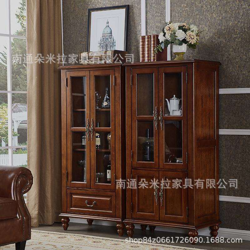 美式全实木小酒柜双门电视柜边柜家用客厅展示柜靠墙餐厅储物柜子