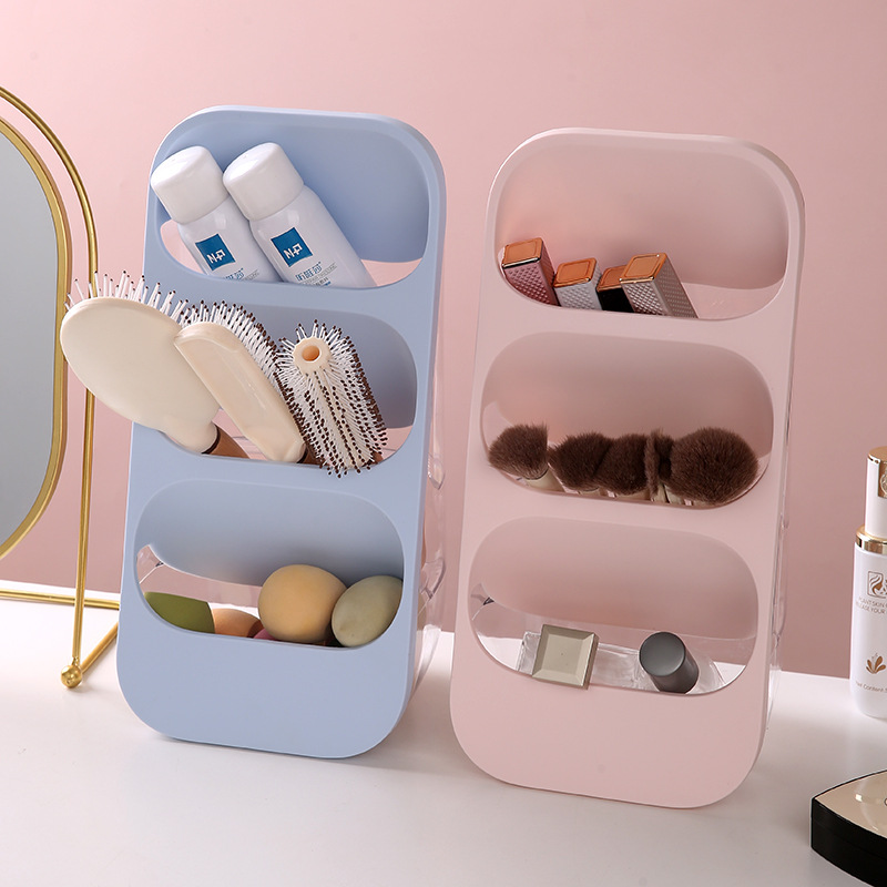 三层分格收纳盒 多功能轻奢桌面收纳架Ins风化妆刷餐具文具置物架