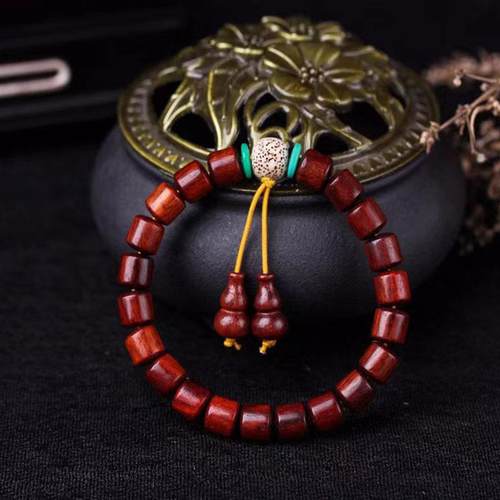 小叶紫檀木佛珠手串8mm桶珠搭配精月手串文玩男女红木质念珠手串