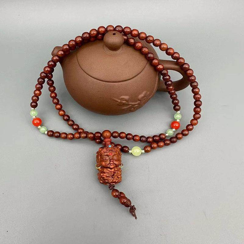 小叶紫檀文玩佛珠手串女檀香木毛衣链项链紫檀木吊坠