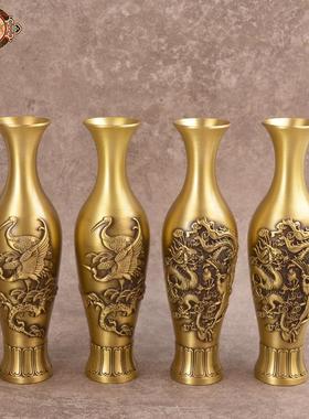 宏达 黄铜创意铜花瓶 松鹤延年家居仙鹤花瓶铜器摆件