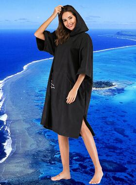 冲浪换衣斗篷少量起订雅黑浪人中袖速干户外多功能旅行沙滩巾披风