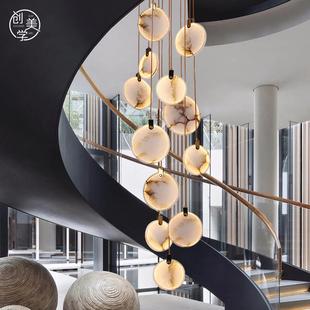 新中式 楼梯间长线吊灯现代云石灯别墅跃层楼中空楼大客厅灯具 复式