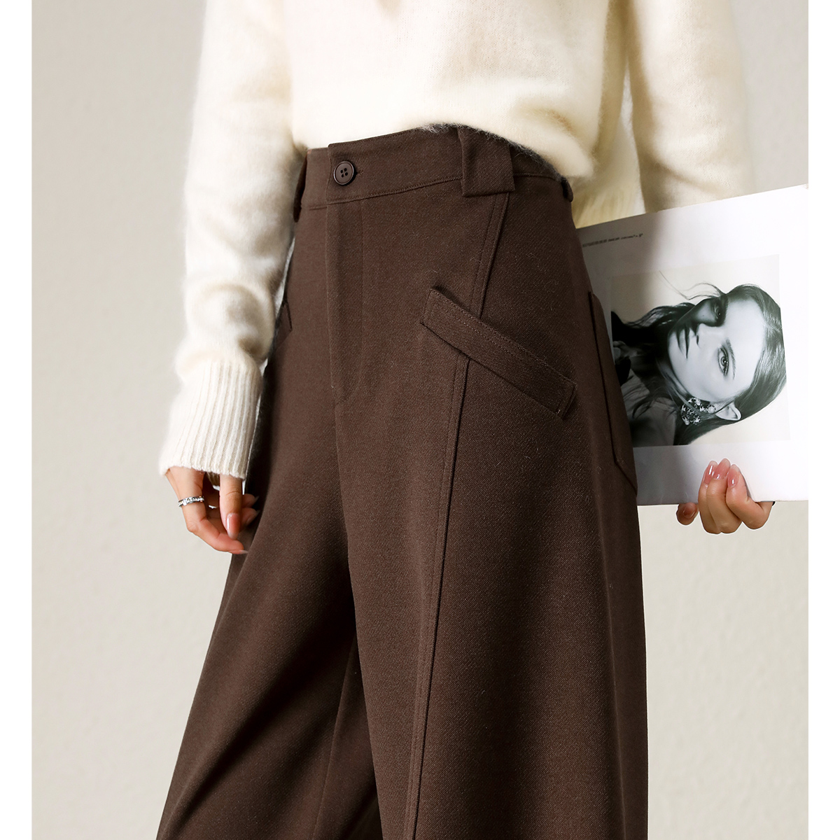 冬款弯刀阔腿裤~呢子宽松休闲裤