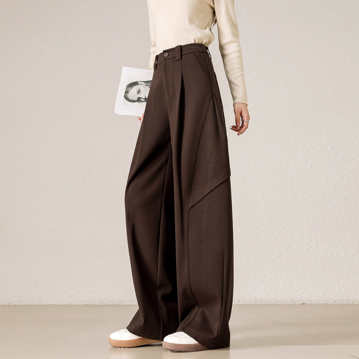 毛呢阔腿裤女加绒冬季新款亲肤休闲裤棕色宽松直筒裤加厚报恩裤子,女装/女士精品,休闲裤,淘宝优惠券,粉丝福利购,淘宝优惠卷