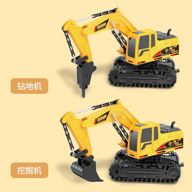 跨境热销儿童电动玩具六通遥控工程车挖掘机车钻地机礼品 机构图片