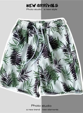 夏季海边度假碎花裤衩男五分休闲大码夏威夷短裤宽松沙滩裤k1116