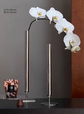 简约轻奢高级感不锈钢花瓶插花器中古风艺术装饰摆件蝴蝶兰花瓶