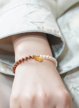 【雪落青山】檀香珍珠手串