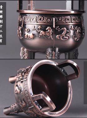极速仿古铜鼎香炉家用室内上香z圆形三足式复古桌面摆件家居饰品