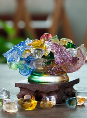 极速古法琉璃双龙聚宝盆家居客厅桌面F摆件工艺品长辈乔迁开业日