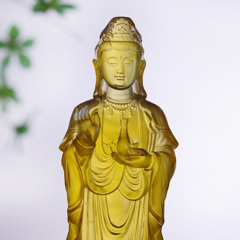 极速琉璃净瓶站莲观音佛像观世音菩萨佛堂家居供R奉摆件南海观音