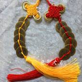 极速黄绳六帝钱挂件顺治康熙雍正乾D隆嘉庆道光通宝铜钱金边红绳