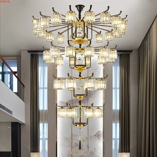 现代简约复式 别墅中空大厅水晶大吊灯 楼五层客厅大吊灯二层灯中式